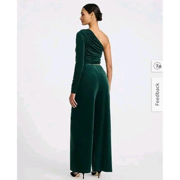 New EXPRESS Velvet One Shoulder Ruched Cutout Jumpsuit Size Small S - Picture 4 of 12